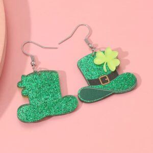 St Patricks Day Earrings for Women Irish Shamrock Dangle Earrings Fun Green Hat Beer Drop Earrings for Teen Girls Lightweight Irish Festival Earrings St Patricks Day Accessories(Acrylic)