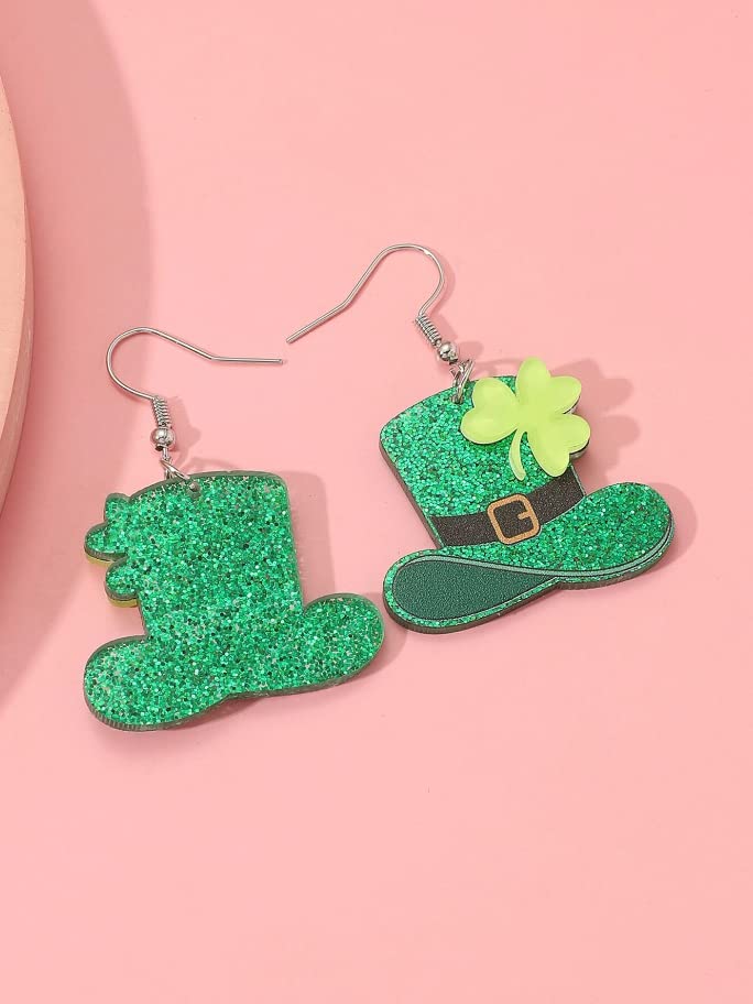 St Patricks Day Earrings for Women Irish Shamrock Dangle Earrings Fun Green Hat Beer Drop Earrings for Teen Girls Lightweight Irish Festival Earrings St Patricks Day Accessories(Acrylic)