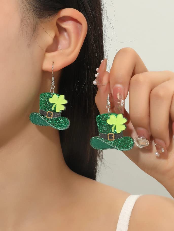 St Patricks Day Earrings for Women Irish Shamrock Dangle Earrings Fun Green Hat Beer Drop Earrings for Teen Girls Lightweight Irish Festival Earrings St Patricks Day Accessories(Acrylic)