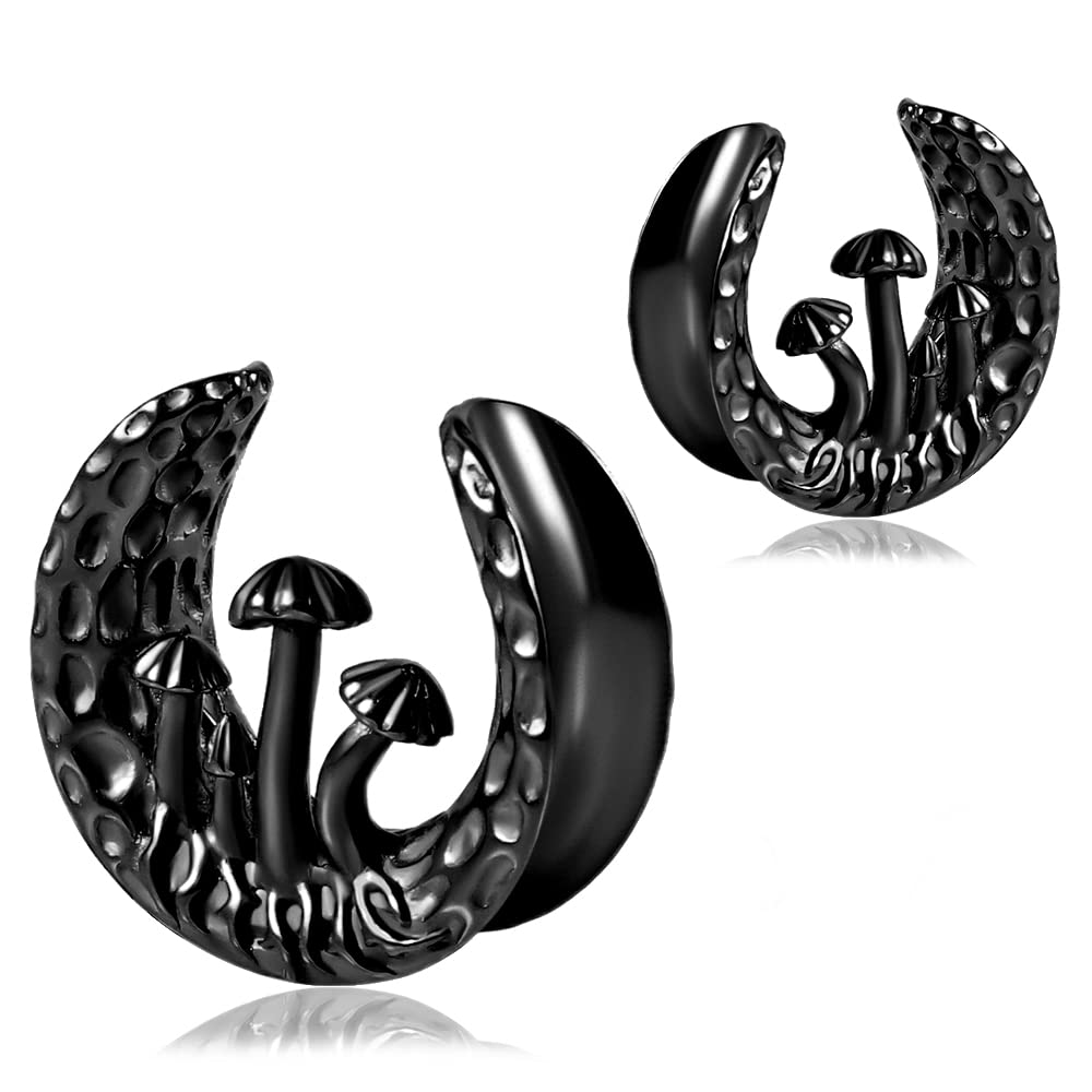 Maxbott 1 Pair Stainless Steel Mushroom Saddle Ear Plugs Tunnels Earrings Gauges for Ears Expander Body Piercing Jewelry (19mm(3/4"), Black)