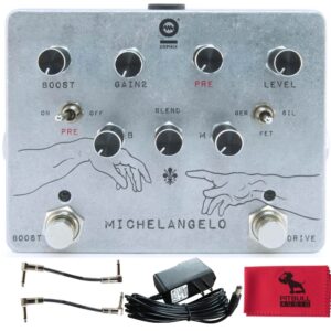 dophix dx-08 michaelangelo overdrive pedal w/power supply, patch cables & pitbull audio cloth