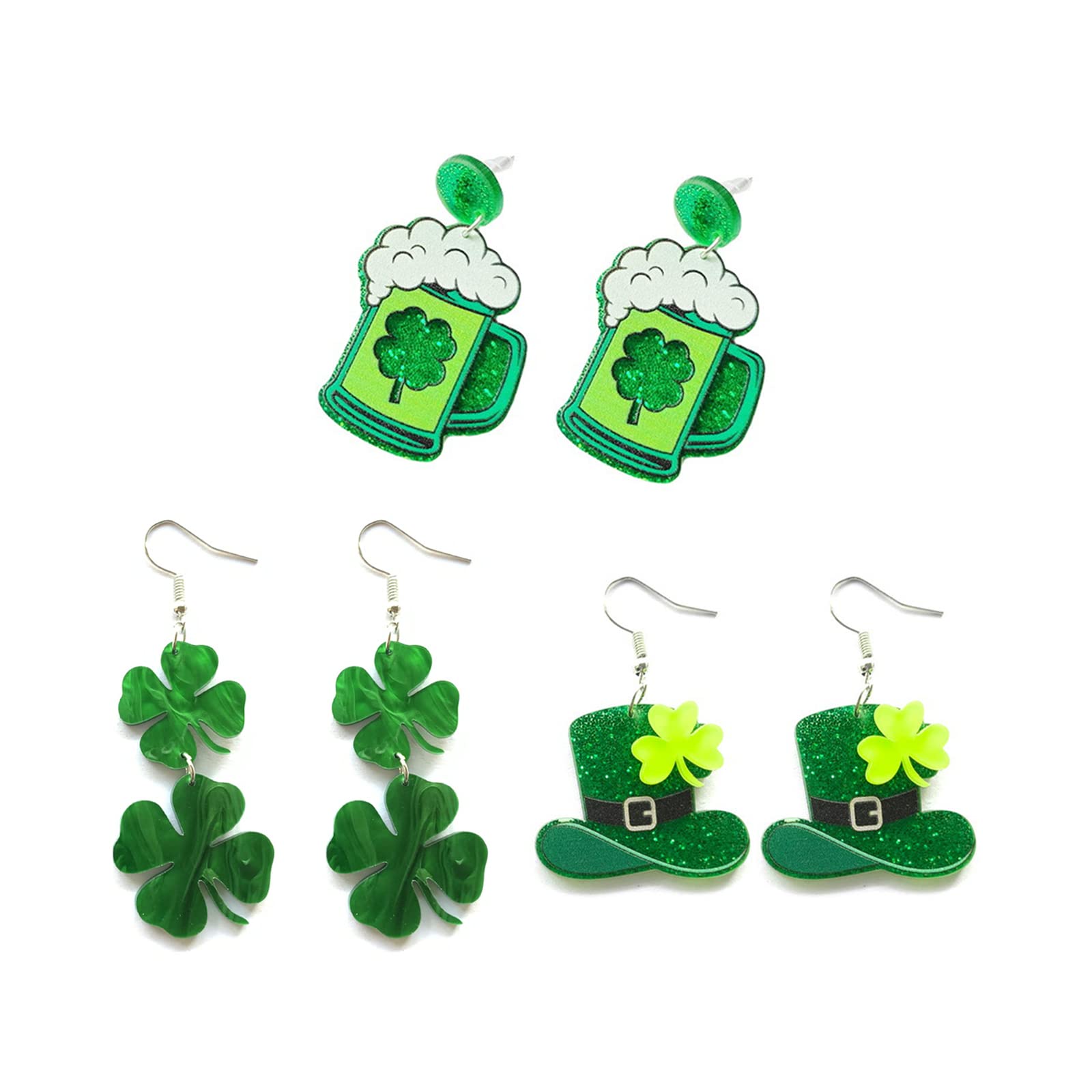 St Patricks Day Earrings for Women Irish Shamrock Dangle Earrings Fun Green Hat Beer Drop Earrings for Teen Girls Lightweight Irish Festival Earrings St Patricks Day Accessories(Acrylic)