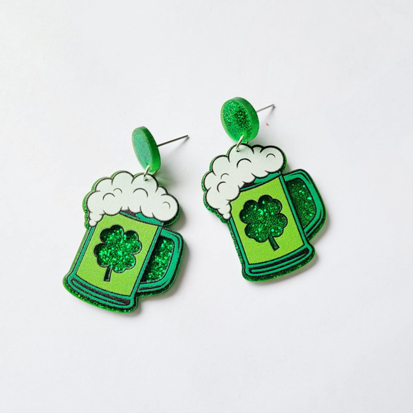 St Patricks Day Earrings for Women Irish Shamrock Dangle Earrings Fun Green Hat Beer Drop Earrings for Teen Girls Lightweight Irish Festival Earrings St Patricks Day Accessories(Acrylic)