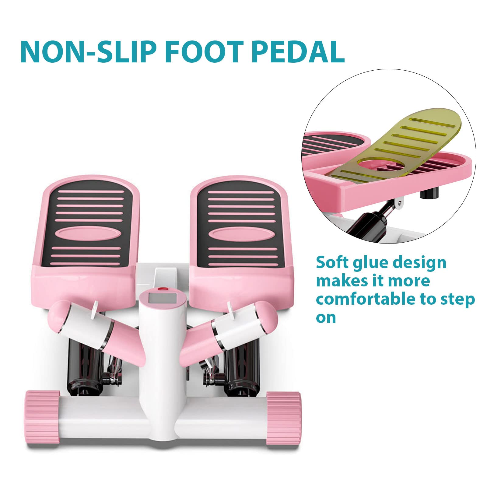 Ganggend Exercise Stepping Machine, Portable Mini Stair Steppers with Resistance Bands, Non-Slip Foot Pads with LCD Display, Step Fitness Machines for Home Office Workout Gym (Pink)