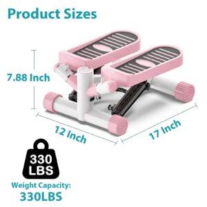 Ganggend Exercise Stepping Machine, Portable Mini Stair Steppers with Resistance Bands, Non-Slip Foot Pads with LCD Display, Step Fitness Machines for Home Office Workout Gym (Pink)