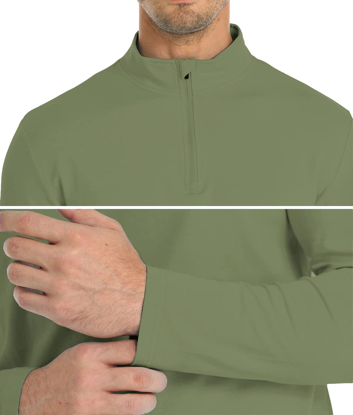 CARWORNIC Men's Long Sleeve Shirt Quarter Zip Pullover Casual Slim Fit Stretch Cotton Shirt Fashion Classic fit Basic Designed Golf Shirt Zip Up Neck Work Tee Shirts Grass Green