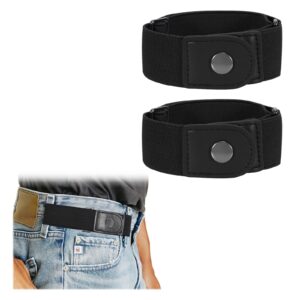 werforu 2 pack men 2 loop no buckle elastic belt for women men stretch belt, black+black, fits 2 loop distance :4.7"-6"