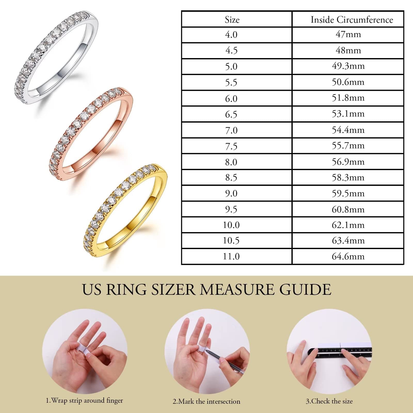 1.8mm Moissanite Half Eternity Ring for Women, 0.25-0.3ct Brilliant D Color VVS1 Clarity Lab Created Diamond Moissanite Stackable Engagement Promise Ring Gold Filled Half Eternity Ring Wedding Band