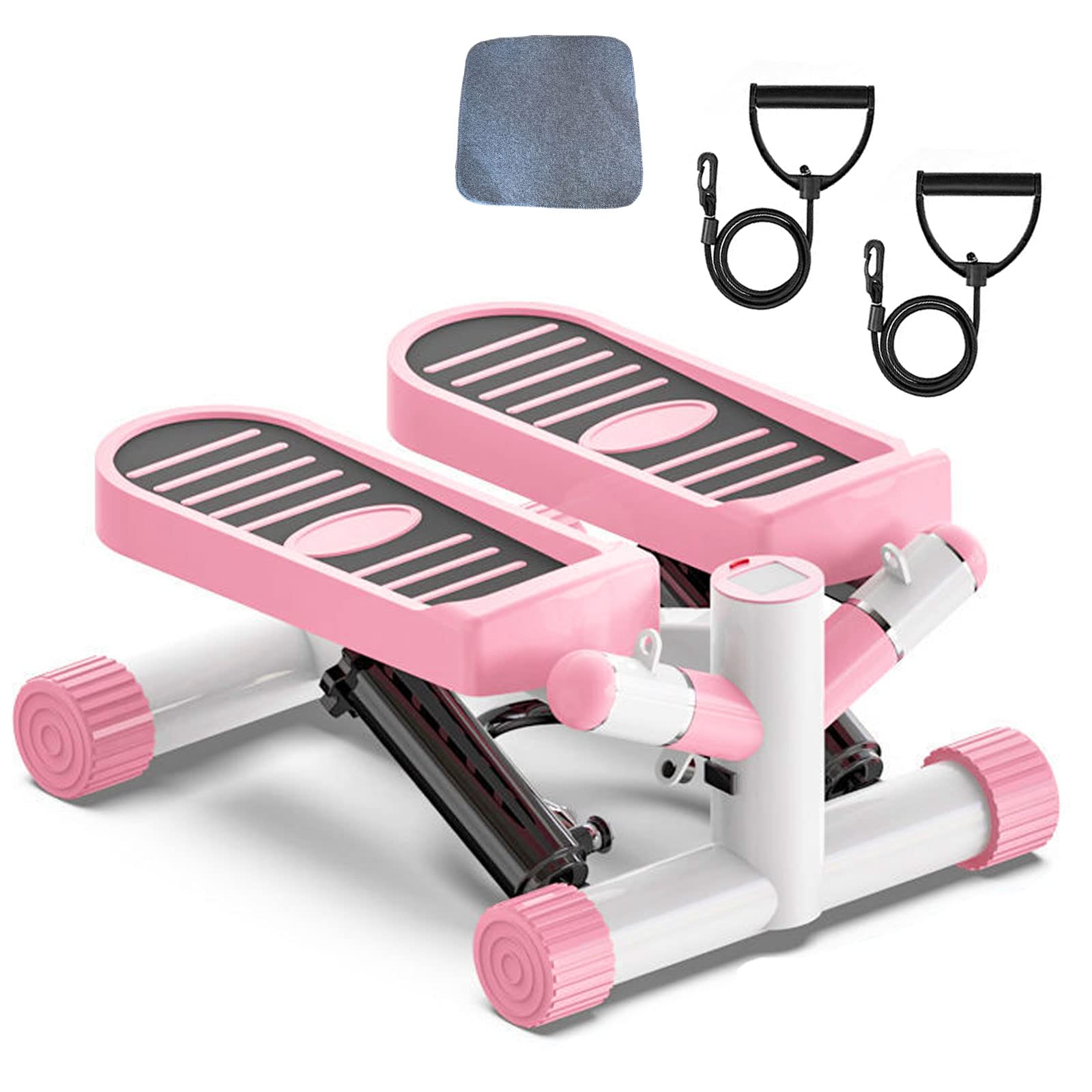 Ganggend Exercise Stepping Machine, Portable Mini Stair Steppers with Resistance Bands, Non-Slip Foot Pads with LCD Display, Step Fitness Machines for Home Office Workout Gym (Pink)