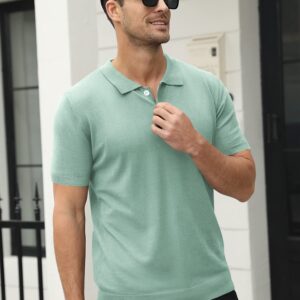 Syktkmx Mens Golf Polo Shirts Short Sleeve Casual Banded Bottom Stretch Classic Fit Solid Knit T-Shirts Mint