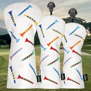 ROYMADE Golf Headcovers Driver Cover Fairway Wood Headcovers Hybrid Head Cover Missile Design Leather Golf 3 Wood Head Cover White(3pcs(DR+FW+UT))