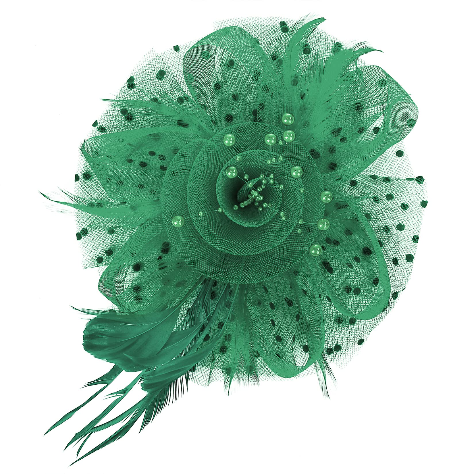 Century Star Kentucky Derby Hats Fascinator for Women Tea Party Hats Flower Mesh Ribbons Feathers Flapper Headband Hair Clips Green One Size