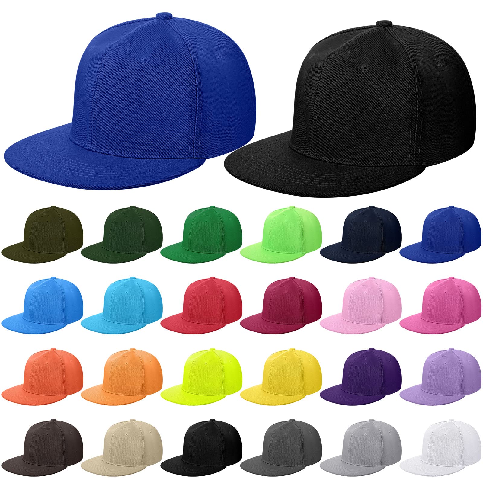 24 Pcs Classic Snapback Hats Baseball Cap Hip Hop Style Flat Bill Hats for Men Women Adjustable Trucker Hat Unisex Sport Cap, 24 Solid Colors