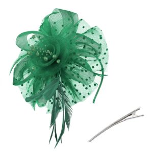 century star kentucky derby hats fascinator for women tea party hats flower mesh ribbons feathers flapper headband hair clips green one size