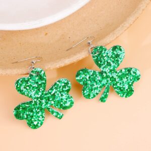 St Patricks Day Earrings for Women Sparkling Shamrock Dangle Earrings Trendy Green Shamrock Drop Earrings for Teen Girls Lightweight Irish Festival Earrings Jewelry Gifts(Leather)