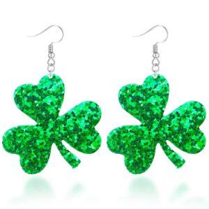 St Patricks Day Earrings for Women Sparkling Shamrock Dangle Earrings Trendy Green Shamrock Drop Earrings for Teen Girls Lightweight Irish Festival Earrings Jewelry Gifts(Leather)