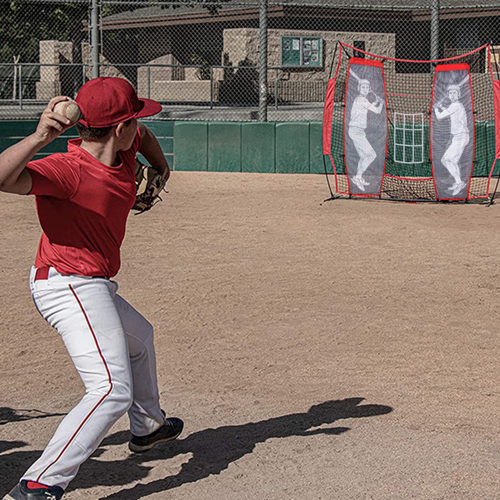 VAIPI Baseball Pitching Net Softball Pitching Trainer with 2 Dummy Batter Batting Net and Pitching Zone Hitting Aid Training Equipment for Practice Improved Hitting and Pitching Accuracy Training