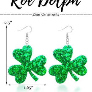 St Patricks Day Earrings for Women Sparkling Shamrock Dangle Earrings Trendy Green Shamrock Drop Earrings for Teen Girls Lightweight Irish Festival Earrings Jewelry Gifts(Leather)