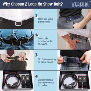 WERFORU 2 Pack Men 2 Loop No Buckle Elastic Belt for Women Men Stretch Belt, Black+Black, Fits 2 loop distance :4.7"-6"