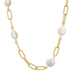 Itcoery Women’s 24K Gold Plated Baroque Pearls Necklace