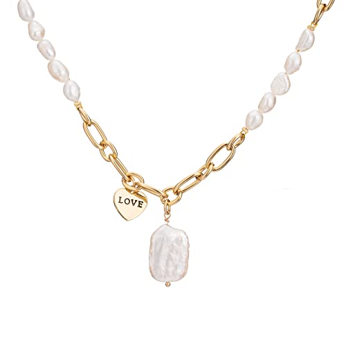 Itcoery Women’s Baroque Pearls Pendant Necklace Chunky Irregular Pearl Necklace