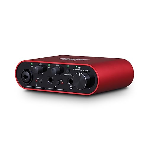 BOMGE BMG11S USB Audio Interface, 24Bit/196kHz High-Fidelity, Ultra-low Latency, for Pc and Mac, with XLR/48V Phantom Power for Recording, Streaming (red)