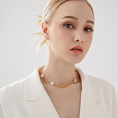 Itcoery Women’s 24K Gold Plated Baroque Pearls Necklace