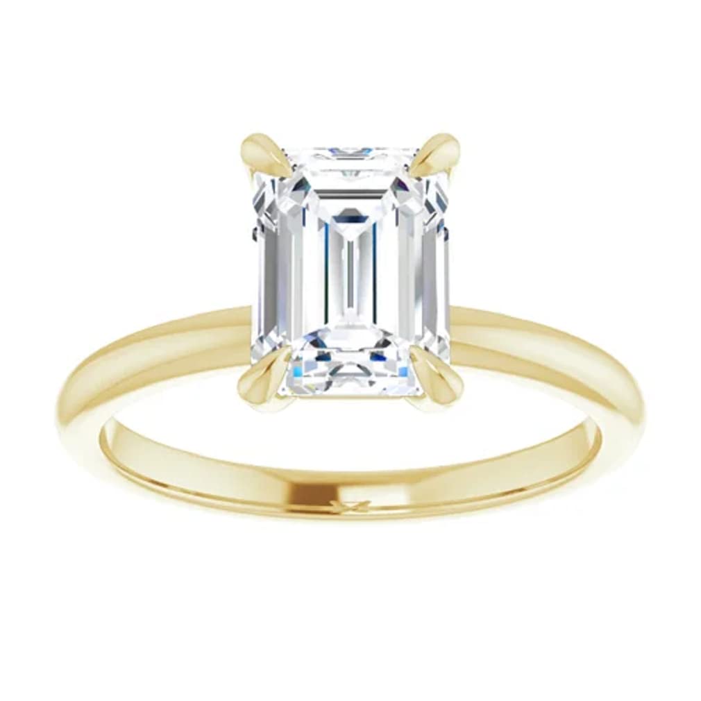 925 Silver, 10K/14K/18K Solid Gold Handmade Engagement Ring, 2 Carats Emerald Cut Moissanite Solitaire Ring, Wedding Bridal Rings for Women/Her, Anniversary Propose Gifts Ring (10K Solid Yellow Gold)