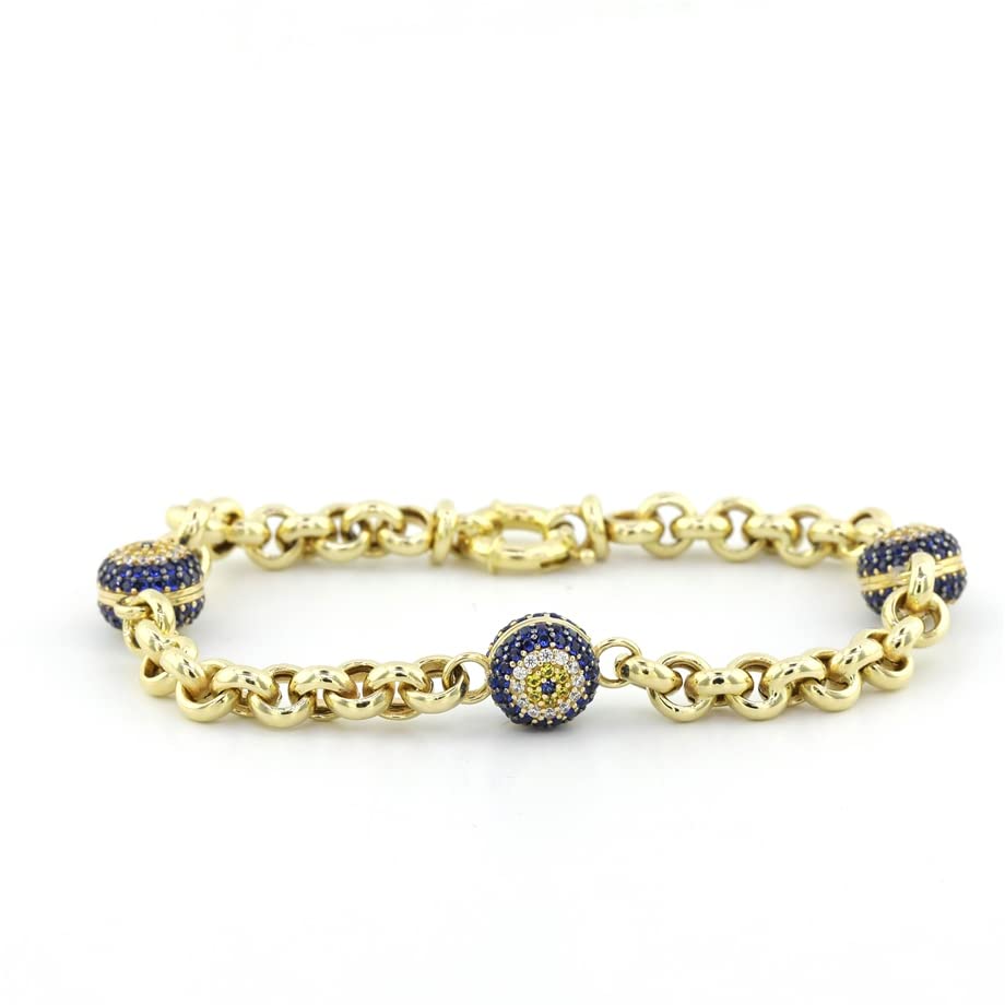 Altınkaynak 14K Gold Yellow Evil Eye Beads Link Bracelet GOLD152025