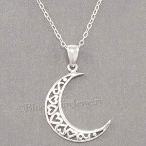 New Crescent Moon Necklace Hearts Celestial Charm Pendant Sterling Silver 18" 925 BLU0898BUNN