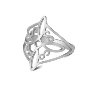 SIPURIS Witches Knot Ring Celtic Knot Ring Witchcraft Stainless Steel Geometric Witch Knot Ring Wiccan Finger Rings Wedding Band Stackable Ring Jewelry for Women Men (8, Sliver)