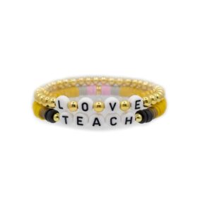 dolless teacher bracelets for women ploymer clay teach love inspire teacher bracelets teacher appreciation gifts (style-b)