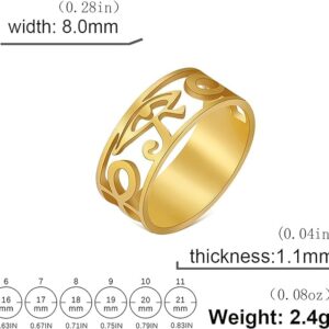 SIPURIS Egypt Eye of Horus Ring Egyptian Ankh Cross Anxiety Spinner Ring Stainless Steel Men's Ring Rotating Fidget Ring Stress Relieving Wedding for Women Couple Promise (8, Gold)