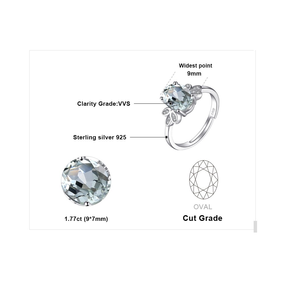 JewelryPalace Classic 1.8ct Green Amethyst White Rock Quartz Solitaire Open Adjustable Rings for Women, 14k Rose Gold Plated 925 Sterling Silver Ring for Her, Natural Gemstone Jewelry Sets