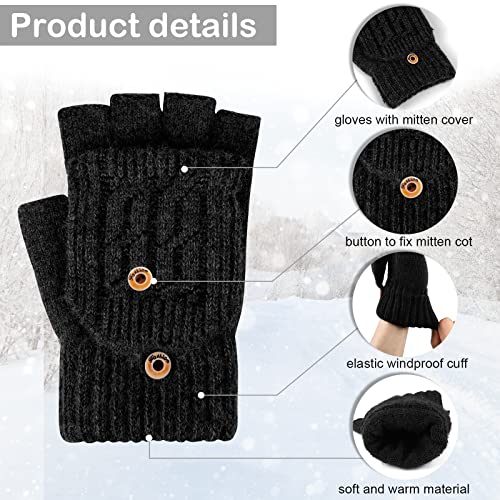 ONESING 2 Pairs Fingerless Gloves for Women Winter Fingerless Mittens with Finger Flaps Warm Convertible Mittens Stretchy Knit Womens Gloves for Cold Weather