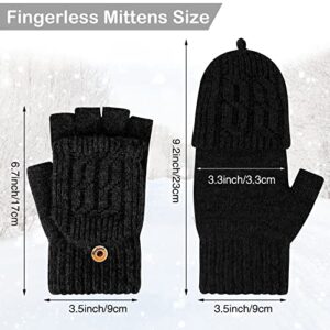 ONESING 2 Pairs Fingerless Gloves for Women Winter Fingerless Mittens with Finger Flaps Warm Convertible Mittens Stretchy Knit Womens Gloves for Cold Weather