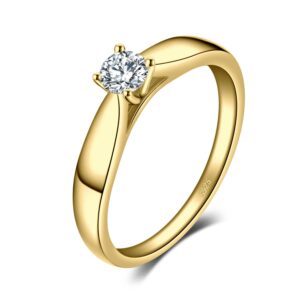 jewelrypalace classic 0.2ct cubic zirconia solitaire engagement rings for women, 925 sterling silver 14k yellow gold promise ring for her, round cut simulated diamond anniversary wedding rings, size 8