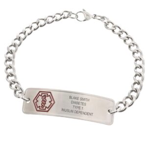 american medical id – stainless steel classic bracelet – unisex alert bracelet (7" for 6.5" wrist)