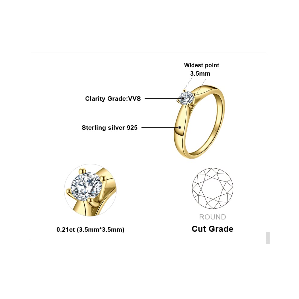 JewelryPalace Classic 0.2ct Cubic Zirconia Solitaire Engagement Rings for Women, 925 Sterling Silver 14K Yellow Gold Promise Ring for Her, Round Cut Simulated Diamond Anniversary Wedding Rings, Size 8