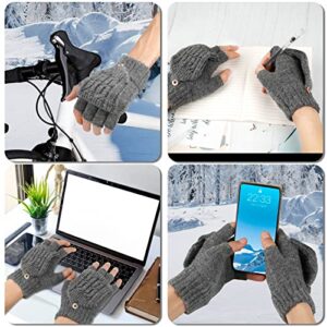 ONESING 2 Pairs Fingerless Gloves for Women Winter Fingerless Mittens with Finger Flaps Warm Convertible Mittens Stretchy Knit Womens Gloves for Cold Weather