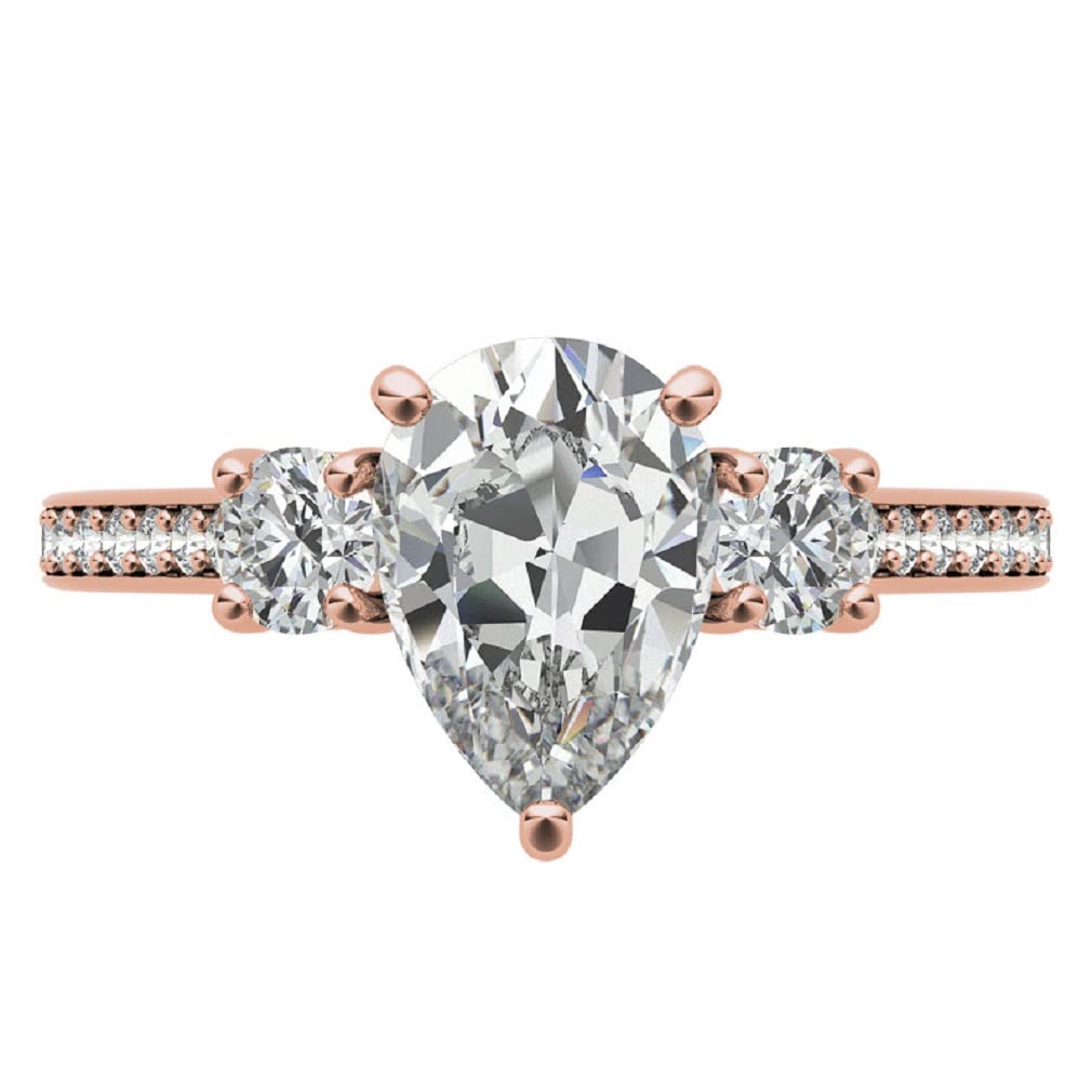 Solitaire Moissanite Engagement Ring Set 3 CT Pear Cut Moissanite Bridal Wedding Ring Set for Women Propose Gifts Her VVS Colorless (10K Solid Rose Gold)