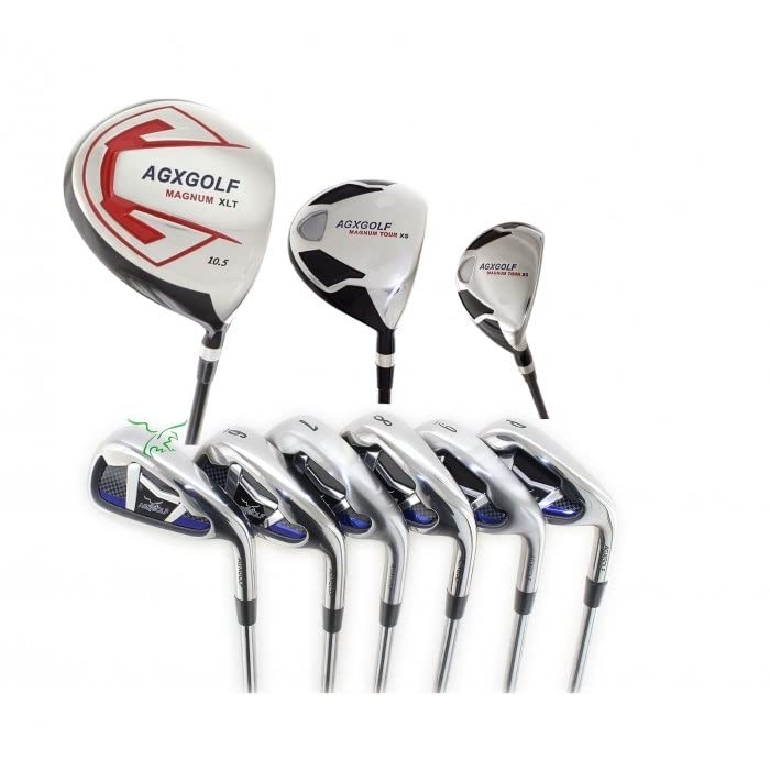 AGXGOLF: Men's Right Hand Tall Length (+1 inch) Magnum XS-Tour Golf Club Set; w/Oversize Driver + 3 Wood + Hybrid Utility Iron + X-Tour Design 5-PW Irons + SW: Free Putter; USA Bilt!