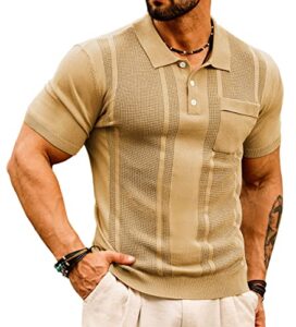 men's short sleeve vintage polo shirt breathable classic fit casual polo golf t shirt for outdoor khaki xl