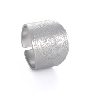 SIPURIS Seals of The Seven Archangels Men Rings Seal Of Solomon Adjustable Signet Ring Amulet kabbalah Stainless Steel Statement Band Ring Jewelry for Men Women (10, Sliver)