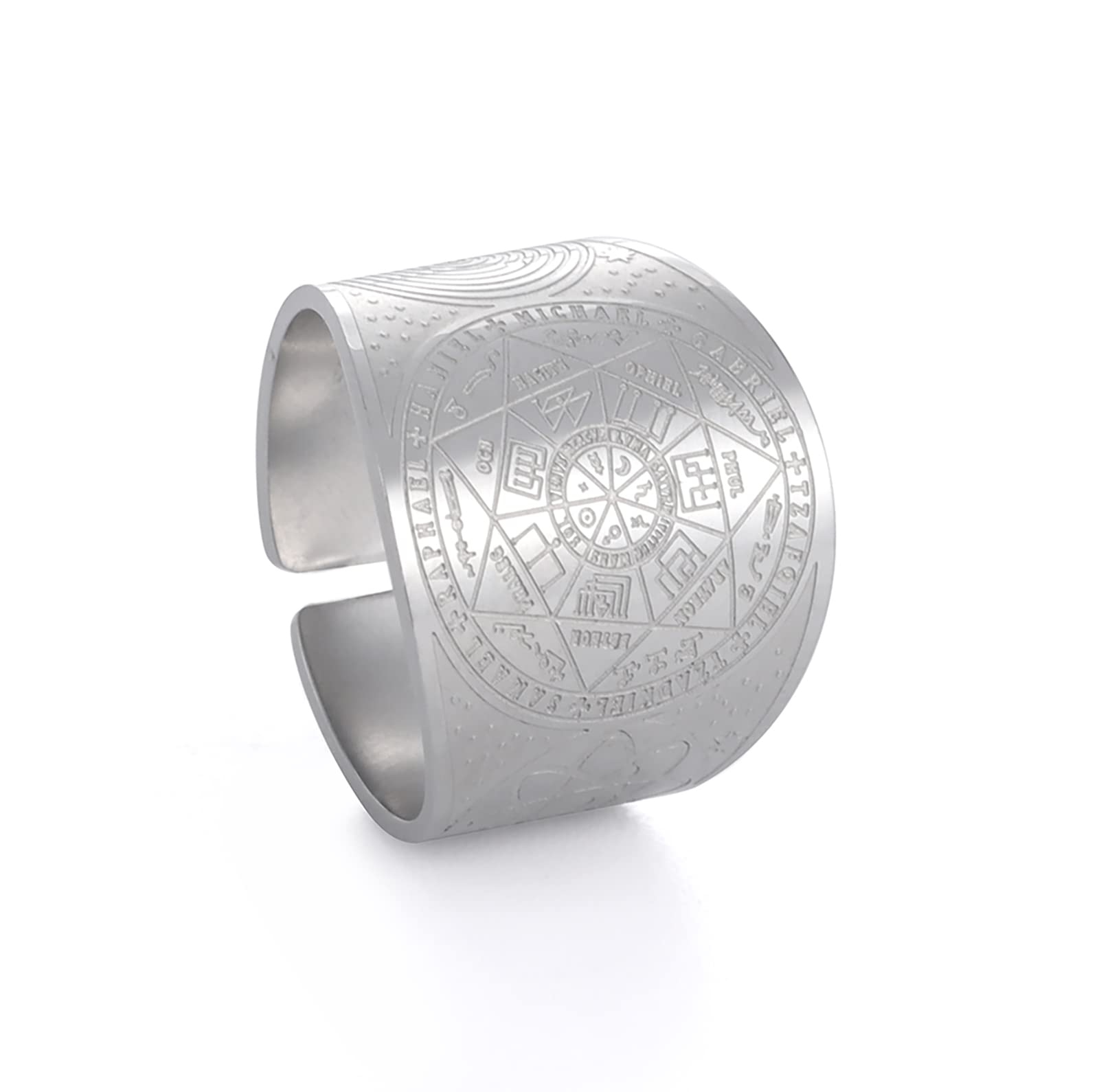 SIPURIS Seals of The Seven Archangels Men Rings Seal Of Solomon Adjustable Signet Ring Amulet kabbalah Stainless Steel Statement Band Ring Jewelry for Men Women (10, Sliver)