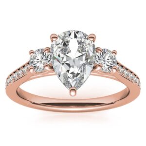 Solitaire Moissanite Engagement Ring Set 3 CT Pear Cut Moissanite Bridal Wedding Ring Set for Women Propose Gifts Her VVS Colorless (10K Solid Rose Gold)