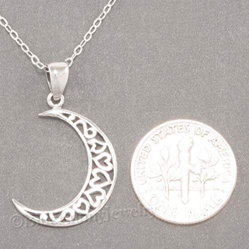 New Crescent Moon Necklace Hearts Celestial Charm Pendant Sterling Silver 18" 925 BLU0898BUNN