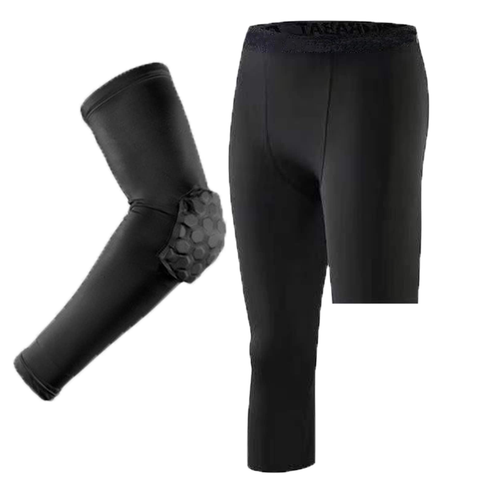 Men’s Compression Pants One Leg 3/4 Capri Tights Leggings and Arm Sleeve for Gym Running Basketball(B R Small)