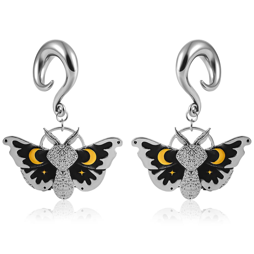 Maxbott Elegant Butterflies Stainless Steel Dangle Hooks Ear Plugs Hangers Ear Gauges Pair Selling 2g 0g Piercing Body Jewelry (00G(10mm), Silver)