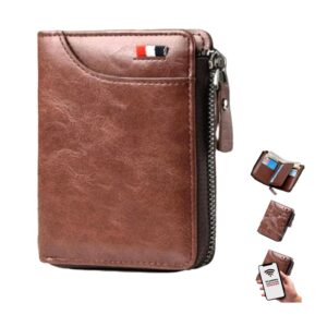 2023 new multi-functional rfid blocking waterproof durable pu leather wallet, large capacity zipper wallets for men holds 1-14 cards, soft slim genuine leather rfid blocking wallet technology (brown)